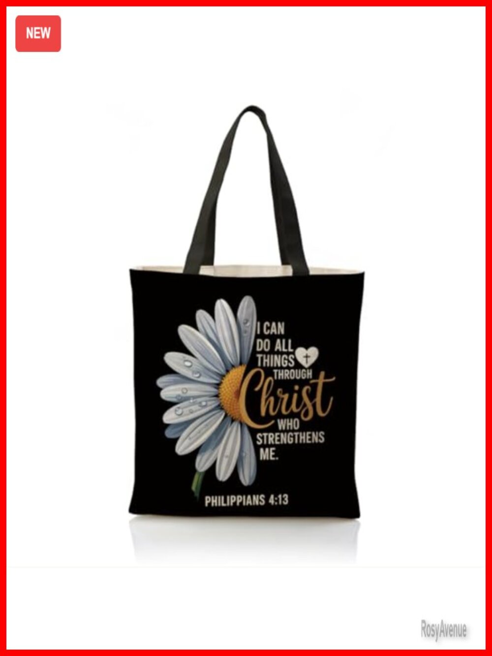 Cotton Canvas Tote Bag Christian Daisy Bible Verse Double-Sided Reusable